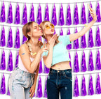 4P Purple Foil Fringe Tassel Banner Garland Metallic Tinsel Streamers Wall Hanging Curtain Backdrop Banner for Parade Floats, 2024 Graduation Decorations, Father's Day Party Decoration
