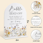 Wedding Signs for Ceremony and Reception, Boho Floral Acrylic Bubble Send Off Sign, Wedding Signage with Stand, Bridal Shower Table Centerpieces, Supplies for Engagement Reception and Event Party, 29