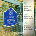 Custom Decorative Outdoor Metal Sign - Personalized Aluminum Driveway Sign, Waterproof, Made in USA - Design 2 Blue Steel 14x10 In