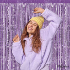 4 Pack Light Purple Fringe Curtain Backdrop, 3.2Ft x 6.6Ft Metallic Tinsel Foil Fringe Streamers Curtains Background for Photo Booth Birthday Baby Shower Party Thanksgiving Christmas Decorations