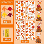 YUJUN 120 PCS Fall Cellophane Treat Bags,Maple Leaves Gift Goodie Candy Autumn Clear Cello Bags with 60 Pieces Maple Leaves Tags for Fall Autumn Thanksgiving Theme Party Favor Supplies(4 Styles)