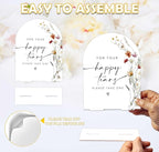 Boho Floral Happy Tears Tissue Sign, 6 x 8 Inch White Arch Acrylic Wedding Sign with Holder, Wedding Sign for Ceremony and Reception, Wedding Decoration, Wedding Supplies - BX25