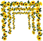 Uieke 3 Pack Artificial Sunflower Garland, 7.5ft/Strand Silk Sunflowers Hanging Vines Flowers with Green Leaves for Room Kitchen Garden Birthday Wedding Baby Shower Party Table Decor Large
