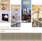 Vintage Boho Floral Table Runner, Rustic Country Farmhouse Teal Red Purple Flower Pattern for Home Kitchen Table Decor Dining Coffee Room Party Decor 13x72in