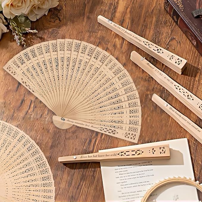 100Pcs Personalized Folding Hand Fans Custom Engraved Summer Wedding Fans,Personalized Wooden Fans Party Favor Bridal Shower Gifts for Guests