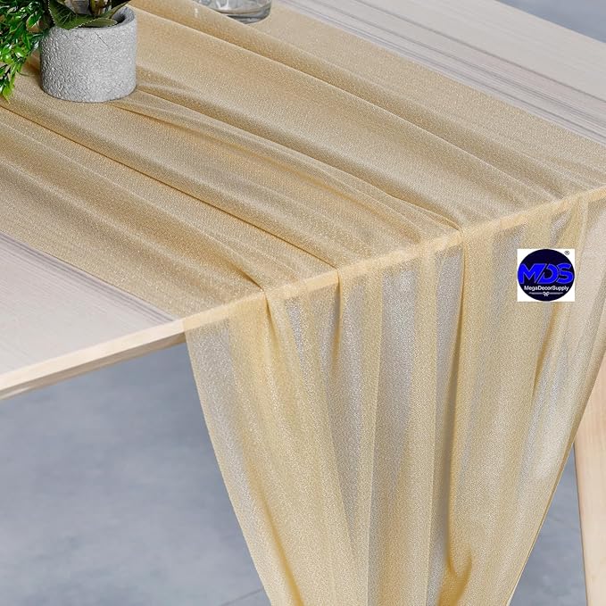 MDS Halloween Chiffon Table Runner - 12 Pack, 29 x 170 Inches, 14ft Each - Sheer Spooky Table Runners for Haunted House Parties, Trick-or-Treat Tables, Witchy Décor, Wedding & Events - Champagne Gold