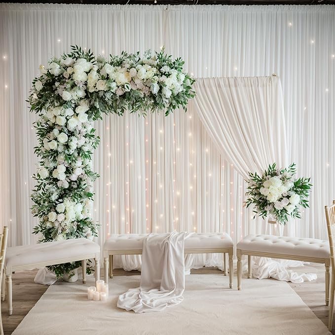 10ftx12ft Wrinkle Free Ivory Backdrop Curtain, 2 Panels 12FT Height Ivory Wedding Backdrop Drapes, Silky Polyester Back Drop Cloth for Birthday Photography Background Party Backdrop Draping