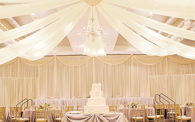 6 Panels Ivory Ceiling Drapes for Wedding 5ftx40ft Ceiling-Drapes Wedding Arch Draping Fabric Cheesecloth Sheer Curtain Romantic Decorations for Party Banquet Ceremony Stage