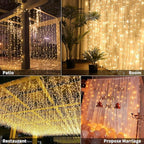 Brightown 1200 LED Curtain String Lights, 9.8 FT Hanging Fairy Lights with Remote, 8 Modes, Connectable Waterproof Window Lights for Bedroom Backdrop Wedding Outdoor Christmas Party, Warm White