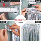 PartyWoo Foil Fringe Curtains Silver, 2 pcs 3.3x6.6 ft Silver Streamers, Fringe Backdrop, Tinsel Backdrop, Tinsel Curtain, Metallic Door Shimmer, Birthday Party Streamers, Christmas Decorations