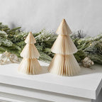 LampLust White Honeycomb Paper Trees, 2 Pack, 6 & 8 Inch, Winter Ornaments, Winter Decorations for Home and Mantel Decor, Winter Wonderland Decorations