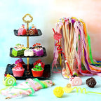 40 Pieces Ribbon Wedding Streamers with Bells, Lace Fairy Stick Wand Party Streamers Chromatic Silk Streamers for Party, Birthday and Holiday