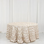 Efavormart 120" Beige Grandiose 3D Rosette Satin Round Tablecloth for Wedding Party Event Decoration