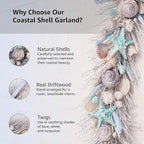 HOLIDAY TREE Handcrafted 48'' Shell Coastal Summer Garland for Home, Staircase, Wall, Hallway and More