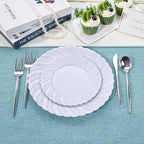 U-QE 60 Pcs White Plastic Plates for Party – Scalloped Plastic Plates Heavy Duty & Elegant – Include 30 10.25" Dinner & 30 7.25" Dessert Plate - Perfect for Weddings, Bridal Showers and Parties