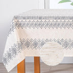 MYSKY HOME Boho Rectangle Tablecloth 60x84 Inches Linen Fabric Oblong Table Cover Farmhouse Decoration Waterproof Classic Bohemian Tablecloth for 4 Feet Table, Indoor and Outdoor Use, Grey Tablecloth
