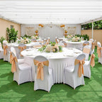 2 Pack Ivory Spandex Round Tablecloths for 60 inch Tables, Wrinkle Free Stretchy Fitted 120inch Round Table Covers 5FT with Ruffle Table Skirt for Wedding Party Dining Banquet Dinning