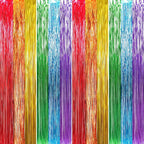 GOER 3.2 ft x 8.2 ft Metallic Tinsel Foil Fringe Curtains Party Photo Backdrop Party Streamers for Birthday,Graduation,New Year Eve Decorations Wedding Decor (4 Packs,Rainbow Colors)