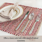 Chardin Home Natural Jute & Red Placemats, Set of 4 – Rustic Handmade Boho Table Mats, 13x19 Inch Dining Table Placemats for Kitchen, Everyday Meals, Holidays, Farmhouse or Modern Table Décor