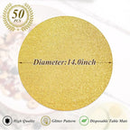 50 Pieces Gold Glitter Paper Place Mats Sparkle 14'' Round Disposable Table Mats Golden Sequin Doilies Decorative Placemats for Wedding Banquet Party Home Dining Tableware