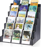 6 Tier Greeting Card Display Stand Black Bamboo and Acrylic Sticker Display Stand Trading Card Holder Retail Photos Shelf for Vendors Craft Collection & Show