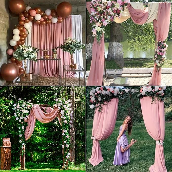 4 Panels Wedding Arch Draping Fabric 28" x 20ft Wedding Arch Drapes Chiffon Fabric Drape Sheer Backdrop Curtain for Weddings Party Ceremony Birthday Arbor Drapery Reception Ceiling Decor(Dusty Rose)