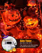 Minetom Fairy Lights Battery Operated, String Lights Waterproof Silver Wire 5 Feet 60 Led Firecracker Starry Lights for DIY Wreath Home Party Bedroom Mason Jar Indoor Halloween Decoration, Orange