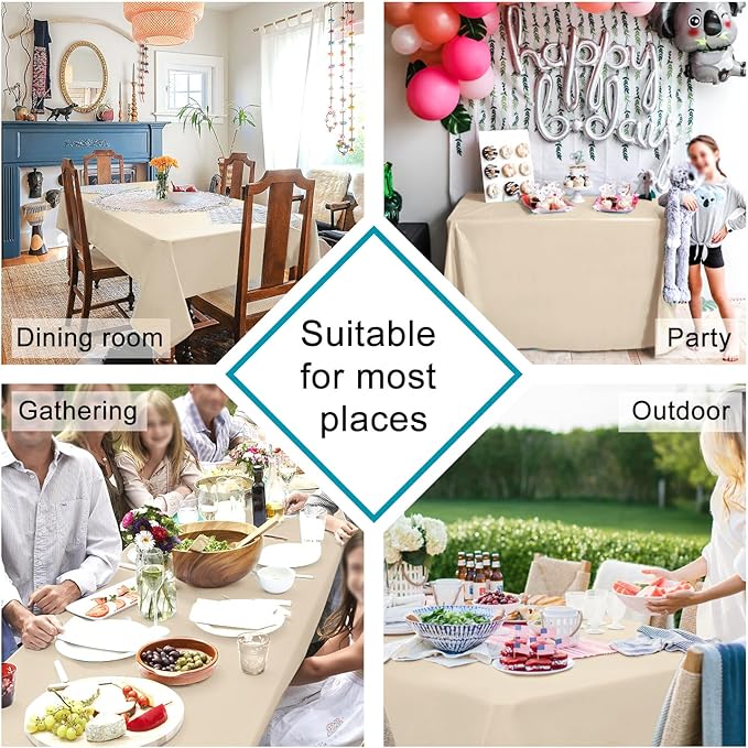 Hiasan Square Tablecloth - Waterproof Washable Polyester Table Cloth for Dining Room Kitchen Party Camping, Beige, 30 x 30 Inch