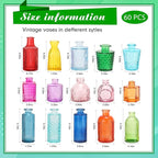 Yaomiao 60 Pcs Vases Bulk Colored Flower Glass Vases Bud Vintage Colored Glass Bottles Colorful Rustic Embossed for Home Wedding Table Decorations Gifts(Vivid Color)