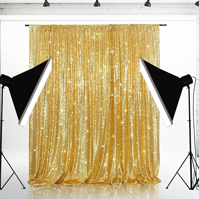 Eternal Beauty Gold Sequin Backdrop, 8x10 Ft Glitter Background Curtains for Shimmer Photography Party Wedding Birthday Back Drop Decor