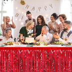 3 Pack 29 x108 Inch Red Foil Fringe Table Skirts Metallic Banner for Tinsel Streamer Garland Backdrop for Parade Floats Wedding Thanksgiving Birthday Christmas Halloween New Year Party Decoration