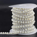 Jerler Rhinestone Trim Applique 5 Yards 2 Rows Crystal Chain Banding Diamond Inlaid White Pearl Beaded Rhinestones for Crafts Clothing and Bridal Embellishments Wedding Ideas Christmas Decorations