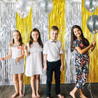 GOER 3.2 ft x 8.2 ft Metallic Tinsel Foil Fringe Curtains Party Backdrop Party Streamers for Birthday,Graduation,New Year Eve Decorations Wedding Decor (4 Pcs,Gold&Silver)