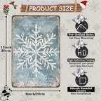 Vintage Christmas Tin Sign - Winter Snowflakes Metal Tin Sign - Wall Decor Sign for Outdoor Snowflake Christmas Decoration - 8x12Inch