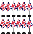 12 Pack United Kingdom Desk Flags Set, UK Small Mini Table Office Flags With 12" Solid Black Pole, Black Base and Spear Top, Miniature Desktop Flag, Home Decoration, Office Decoration, Festival