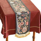 patdrea Designer Vintage Black Floral Velvet Table Runner 87 Inch Long, Pink Khaki Bouquets Pattern Table Mat, Decoration for Kitchen Dining Coffee Table Cabinet Banquet Thanksgiving,12"*87"