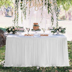 Suppromo White Tulle Table Skirts for Rectangle Tables 6ft for Wedding Birthday Party Bridal Shower White Tutu Ruffle Table Cloth for Cake Dessert Buffet Banquet Dinner Table Decorations