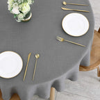 maxmill Lux Faux Linen Tablecloth with Slubby Texture Wrinkle Resistant Anti-Shrink Soft Table Cloth for Kitchen Dining Restaurant Tabletop for Event Holiday Dinner Round 70 Inch Neutral Gray