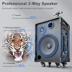 GTSK10-3 3-Way Portable Bluetooth PA Speaker with Wireless Microphones, 10" Subwoofer, Party Speaker with DJ Lights, USB/FM/TWS/Guitar Input, Rechargeable for Outdoor Events