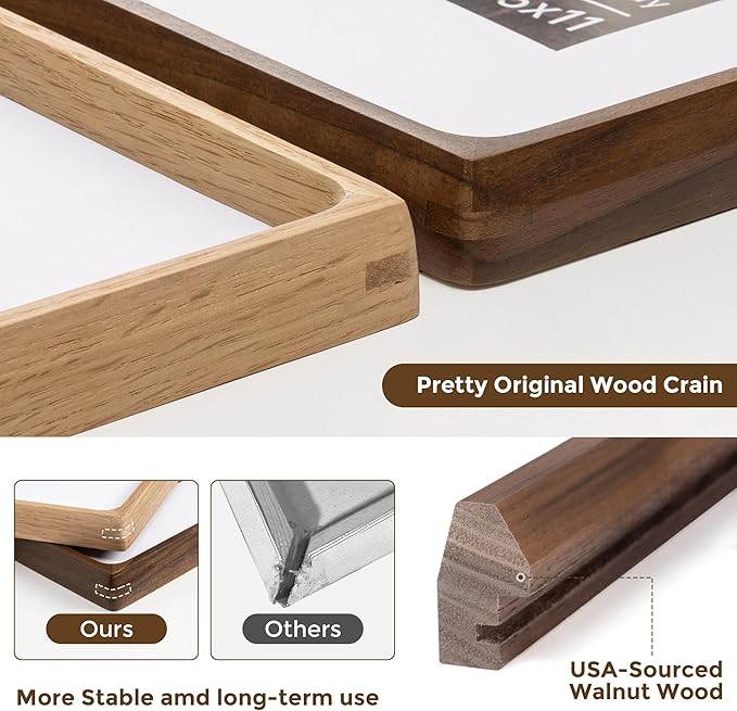 22x28 Frame with Mat to 18x24 Picture Frames USA-Sourced Natural Solid Walnut Wood Handcrafted Rounded Corner Display with Real Glass Family Picture, Wedding Photo