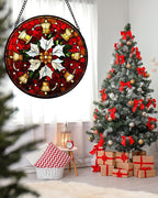 Stained Glass Window Hanging - Golden Bells Flowers Suncatcher for Doors Home Christmas Decoration Winter Sun Catcher Thanksgiving New Year Birthday Gift for Friend Women Men Mom Nana 6.3 in