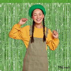 4 Pack Fringe Curtain Backdrop, 3.2Ft x 6.6Ft Light Green Metallic Tinsel Foil Fringe Streamers Background for Photo Booth Birthday Wedding Baby Shower Carnival Easter Mother’s Day Party Decorations