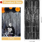 5 Pack Black Foil Curtain Backdrop 3.2ft x 9.8ft Metallic Tinsel Foil Fringe Curtains Streamer Photo Booth Backdrop for Birthday Party Engagement Bachelorette Party Decorations (Black)