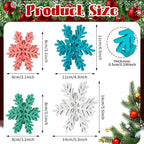 Bucherry 12 Pcs Wooden Snowflake Table Decor 3D Snowflake Tabletop Signs and Centerpiece for Christmas Xmas Winter Wonderland Decorations Home Party(Pink, Green, Blue, White)