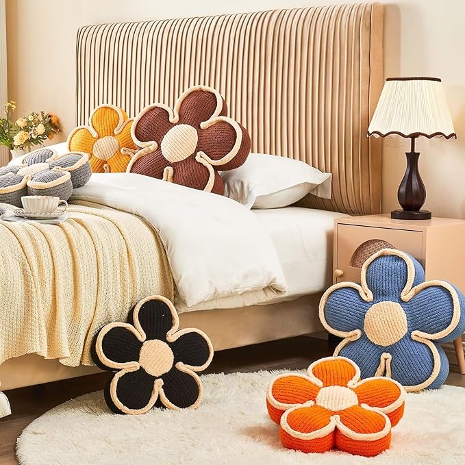 Flower Shaped Floor Cushion, Soft Decorative Throw Pillow, Cute Seating Cushion, Plush Pillows for Sofa Couch Bed (17.7 Inch, Yellow)