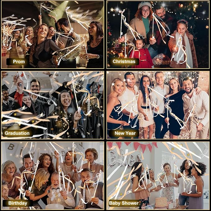 100 PCS Wedding Wands with Lights,Fairy Wands, LED Silk Fairy Wand with Bells for Wedding Send Off, New Year, Raves, Concert, Birthday