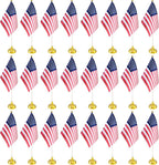 24 Pack USA US Desk Flags,Small Mini American Deluxe Table Flags Set with Stand Base，8.2 x 5.5 inches Miniature Desktop Flag
