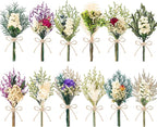 12/24 PCS Charming Dried Flowers Bouquet for Vase Various Dried Wildflowers with Stems Mini Handmade Wildflowers Natural Real Flowers Bulk Flowers Craft (White Series, 12 PCS)