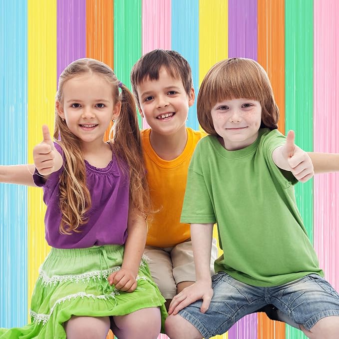 2 Pack Pastel Rainbow Foil Fringe Backdrop Curtains, Tinsel Streamers Party Decorations, Fringe Backdrop, Door Shimmer for Baby Shower or Birthday Party