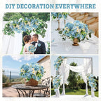12 Bundles Artificial Flowers Blue Fake Rose Flower Mixed Chrysanthemum Hydrangea Flower Arrangements for DIY Wedding Table Centerpieces Party Baby Shower Home Decorations